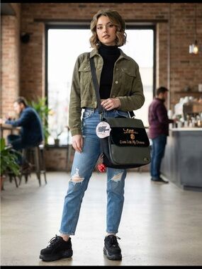 Maddie Powers Cutebug Hipster laptop bag. Olive green velvet